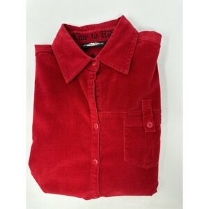 Harley Davidson Womens Small Long Sleeve Dragon Sword Velvet Shirt Red Button